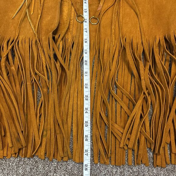 1970s Leather Suede Gold Yellow Fringe Vest Long Vtg (see measurements) - Picture 2 of 7